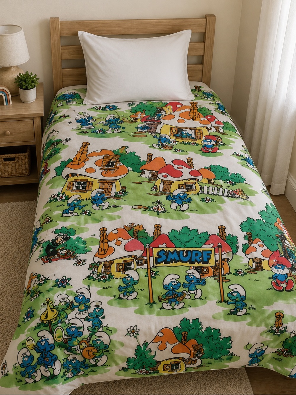 Vintage 1980’s Twin Smurf Village sheets